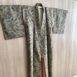 Kimono japonés Kyoto vintage yukata altura 60,62 pulgadas verde oscuro mujer usado - Imagen 1 de 10