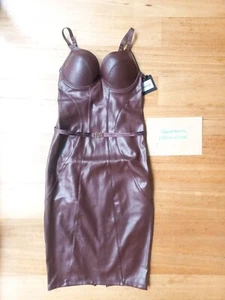 💗HONEY BIRDETTE EMILY 10C BROWN MAHOGANY VEGAN LEATHER LEATHERETTE DRESS 32C 💗 - Picture 1 of 7