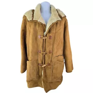 Suprema Men's Suede Sheepskin Shearling Duffle Toggle Coat 48 S / M Italy - Picture 1 of 24