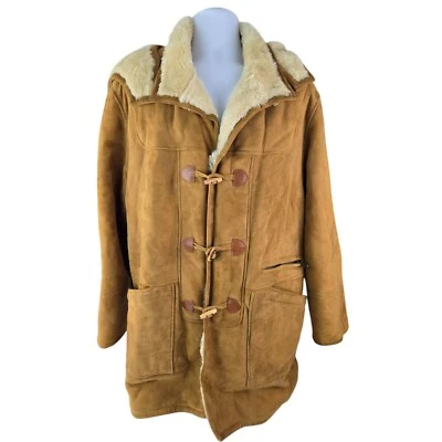Suprema Men's Suede Sheepskin Shearling Duffle Toggle Coat 48 S / M Italy - Image 1 of 4