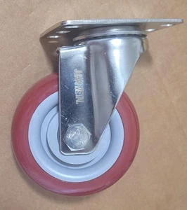 2 PCS 4'' STAINLES STEEL SWIVEL CASTERS RED POLY WHEEL 2-1/2" X 3-3/4" PLATE - Picture 1 of 6