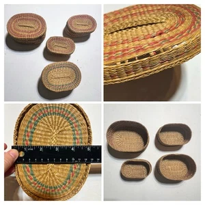 Vtg Handwoven Oval Sweetgrass Nesting Baskets Set of 4 Lidded Boho Storage READ - Picture 1 of 14