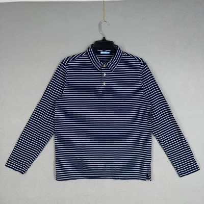 J McLaughlin Shirt Mens Small Blue Striped Polo Classic Pima Preppy Nautical - Image 1 of 4