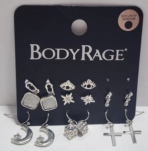Spencers Body Rage Earrings Pack Silver Colored Moon Dice Cross Eye New READ - Picture 1 of 6