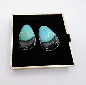 Jay King DTR Sterling Silver Tear Drop Turquoise & Onyx Clip On Earrings - Picture 1 of 6