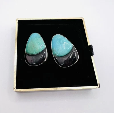 Pendientes Jay King DTR de plata esterlina lágrima turquesa y ónix con clip Foto 1 de 4