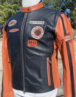 Chaqueta de cuero Harley Davidson WHIRLWIND para mujer M Racing naranja 98116-07VW Foto 1 de 4