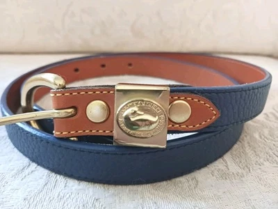 Dooney & Bourke Thin Blue All Weather Leather Belt Sz M 30-32 Brass Buckle USA M - Image 1 of 4