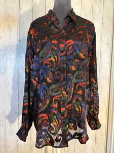 VTG Chicos Design Silk Blend Burnout Top SZ 1 (M) Button Up Paisley Sheer Artsy - Picture 1 of 12