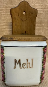 Vintage Mehlbehang Porzellan deutscher "Mehl" Keller/Box mit Holzdeckel Beyer Bock Salz - Bild 1 von 11