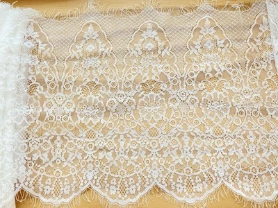 3 yardas pestañas florales blancas brillantes malla francesa encaje ribete/costura/novia/12" ancho Foto 1 de 4