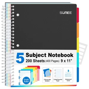 5 Subject Graph Paper Notebook - 400 Pages, 9"x11", 4x4 Graph Ruled Notebook,... - Picture 1 of 9