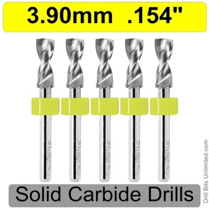 3.9mm .154" #23 Carbide Drill Bits 1/8" Shank FIVE Pieces Solid Carbide R/S - Picture 1 of 4