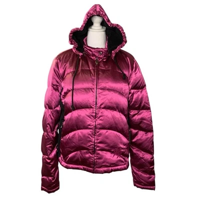 Abrigo acolchado Harley Davidson XL rosa/púrpura negro plumón pluma satinado para mujer  Foto 1 de 4