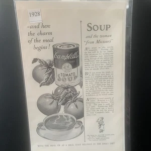 Anuncio anuncio vintage de sopa Campbell's 1928 aquí el encanto de la comida - Imagen 1 de 2