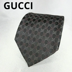 Gucci Necktie Tie 100% Silk Brown All-over GG Pattern 3.2 inches From Japan - Picture 1 of 24