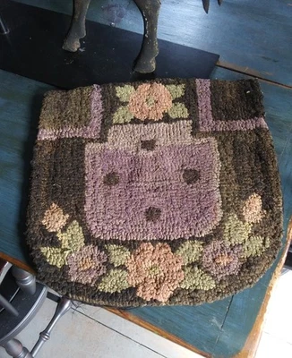 Vintage Decorative Floral  American Hooked Table Top Rug or Chair Pad - Image 1 of 2