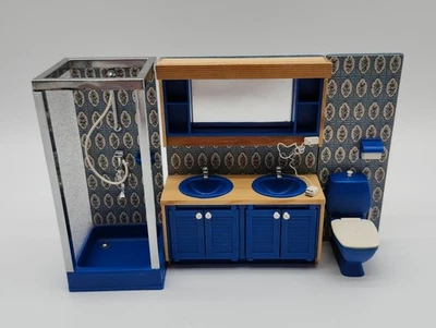 Lundby 1980's Manor Blue Bathroom Set, shower, vanity, sink, toilet Vintage RARE - Image 1 of 4