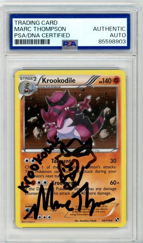 PSA Signed Marc Thompson Pokemon TCG Krookodile 65/114 Black & White Holo - Image 1 of 2