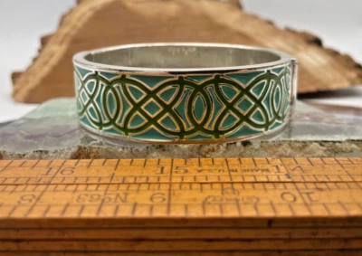 Stella & Dot Green  Enameled Celtic Knot  Hinge Clamper Bangle Bracelet--1208.23 - Image 1 of 4