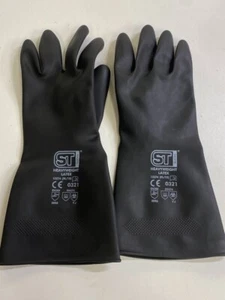 Heavy Duty Latex Gloves Pair Medium Fit (8) Extra Tough Weight Black Hand - Picture 1 of 24