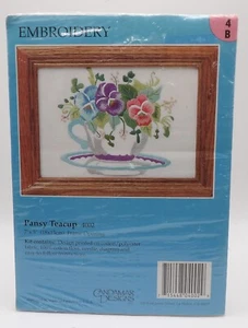 Embroidery Pansy Teacup 7 x 5 in-Frame Opening Kit-4002 FACTORY SEALED - Picture 1 of 2