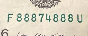 SIX ( 6 ) OF A KIND 8s Lucky Fancy Serial Number $1 One Dollar Bill 88874888 - Picture 1 of 3
