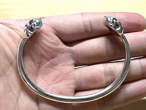 Solid Sterling Silver Mens Heavy Gothic Skull Torque Bangle Cuff Bracelet 40g up - Picture 1 of 9