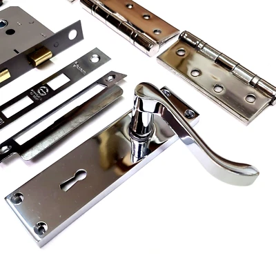 Paquete de pestillos de manija de puerta de desplazamiento victoriano cromo pulido + juego de bisagras y llaves NUEVO Foto 1 de 4