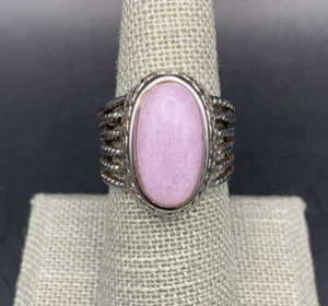 Chunky Rose Quartz Ring Size 8 Silver Tone Pink Cabochon Gemstone Boho Wide - Picture 1 of 10