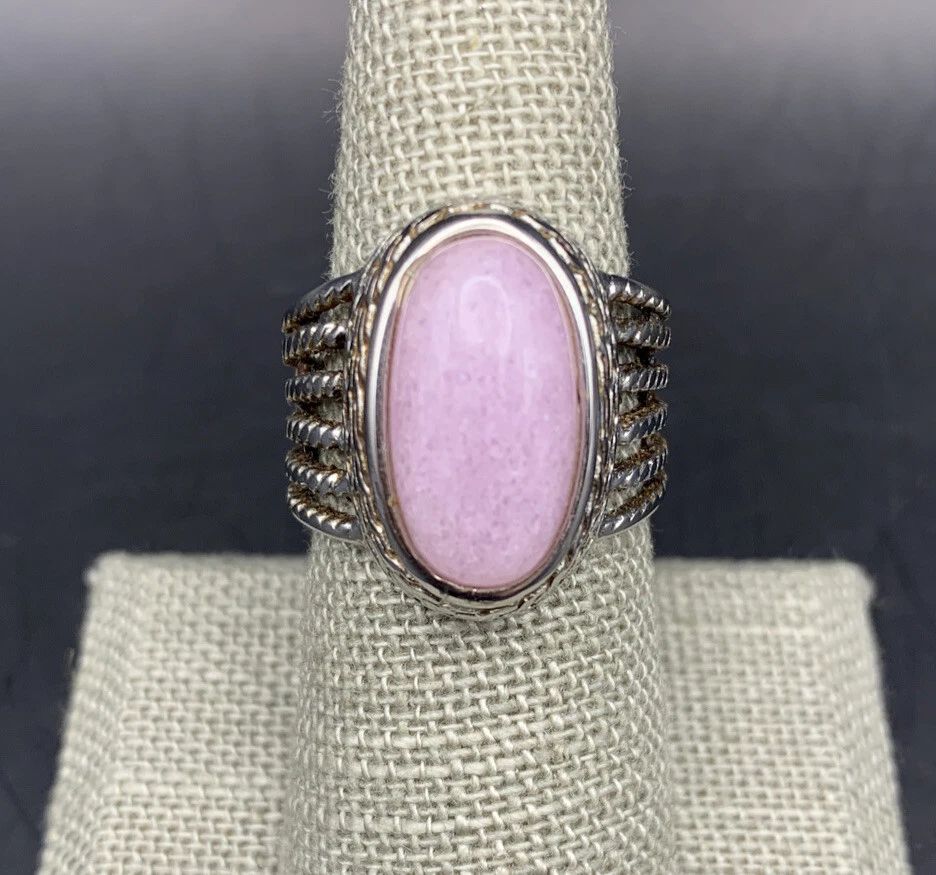 Chunky Rose Quartz Ring Size 8 Silver Tone Pink Cabochon Gemstone Boho Wide - Image 1 of 4