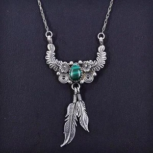 20” Native American Navajo Jeff Largo sterling silver 925 necklace feather - Picture 1 of 7