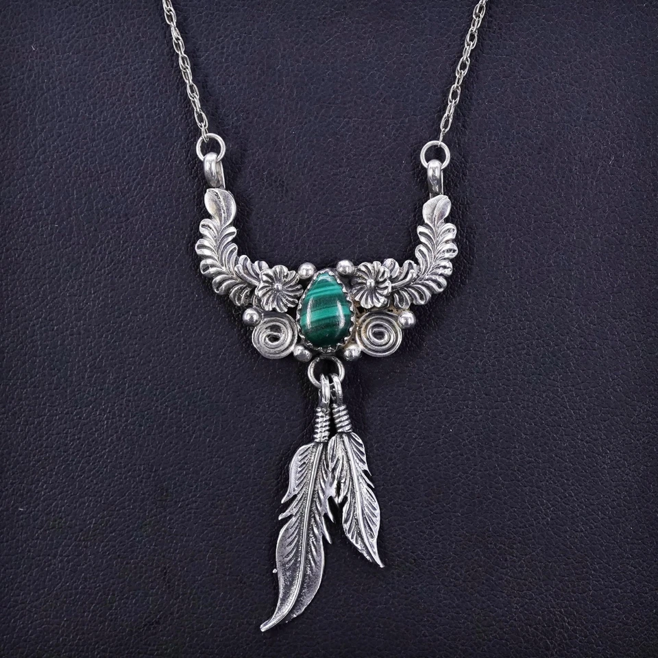 20” Native American Navajo Jeff Largo sterling silver 925 necklace feather - Image 1 of 4