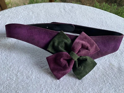 Cinturón corsé de colección para mujer XS Petite cuero gamuza genuino amatista esmeralda lazo grande Foto 1 de 4