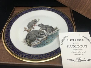 Lenox Collectors Plate Boehm Woodland Wildlife Racoons Water 1973 in Box COA - Picture 1 of 3