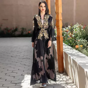 Conjuntos Maxi Vestido Largo Cárdigan Abaya Abierto Mujeres Musulmanas 2 Piezas Vestido Caftán Dubai - Imagen 1 de 25