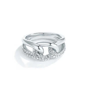 MYJS Gourmette Unchained Ring With Swarovski Crystals Rhodium Plated - Picture 1 of 3