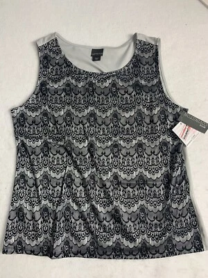 Vestido sin mangas Covington grande pequeño negro gris con superposición de encaje negro Foto 1 de 4