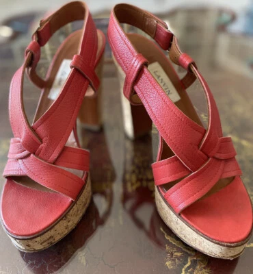 Zapato Lanvin plataforma de corcho de cuero rojo ~ 38/8 Foto 1 de 4