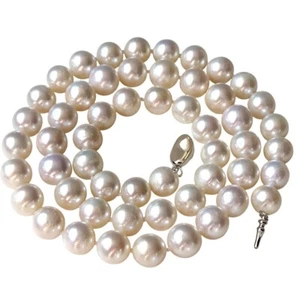 16 Inch Choker Genuine ROUND 9-10mm White Pearl Necklace Cultured Freshwater - Picture 1 of 7