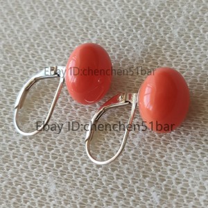 schöne 12mm flache runde korallenrosa Muschel Perle 925 Silber Brisur Ohrringe
