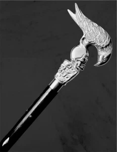 Antique Handle Hercule Poirot Swan Style Brass Walking Stick Handmade Skull Head - Picture 1 of 6