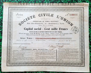 Dépt 69 Lyon 45 Rue Ste Elisabeth - Franc Maçonnerie Rare Temple Maçonnique 1865 - Bild 1 von 2