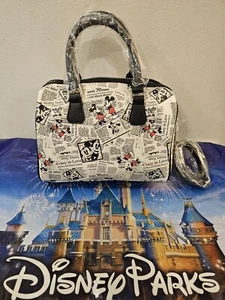 Walt Disney Minnie Mickey Mouse Crazy Newsprint in Love Satchel Women's HandBag  - Picture 1 of 13