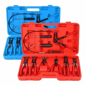 9 PC AUTOMOTIVE HOSE CLAMP RING PLIERS TOOL SET FLEXIBLE CABLE SWIVEL JAW CLAMPS - Bild 1 von 9