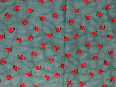Blue Fabric with Red Apples Dream Field Collection Fabric sold by the Yard x 44 - Image 1 of 3