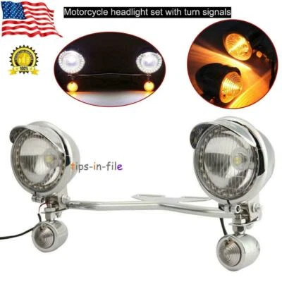 Motorcycle Passing Turn Signals Lamp Driving Fog Spot Light Bar Kit For Harley - Image 1 of 4