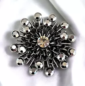 New Boutique Pin Silver Tone Hematite and Black Colored Crystals 2H - Picture 1 of 3
