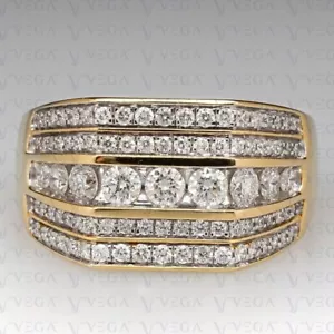 3.70ct Round Cut Diamond Engagement Men's Prong Ring 14K Yellow Gold Plated - Picture 1 of 12