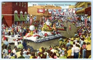 1952 MINNEAPOLIS MINNESOTA COLORFUL FLOATS IN AQAUTENNIAL PARADE LINEN POSTCARD - Picture 1 of 2